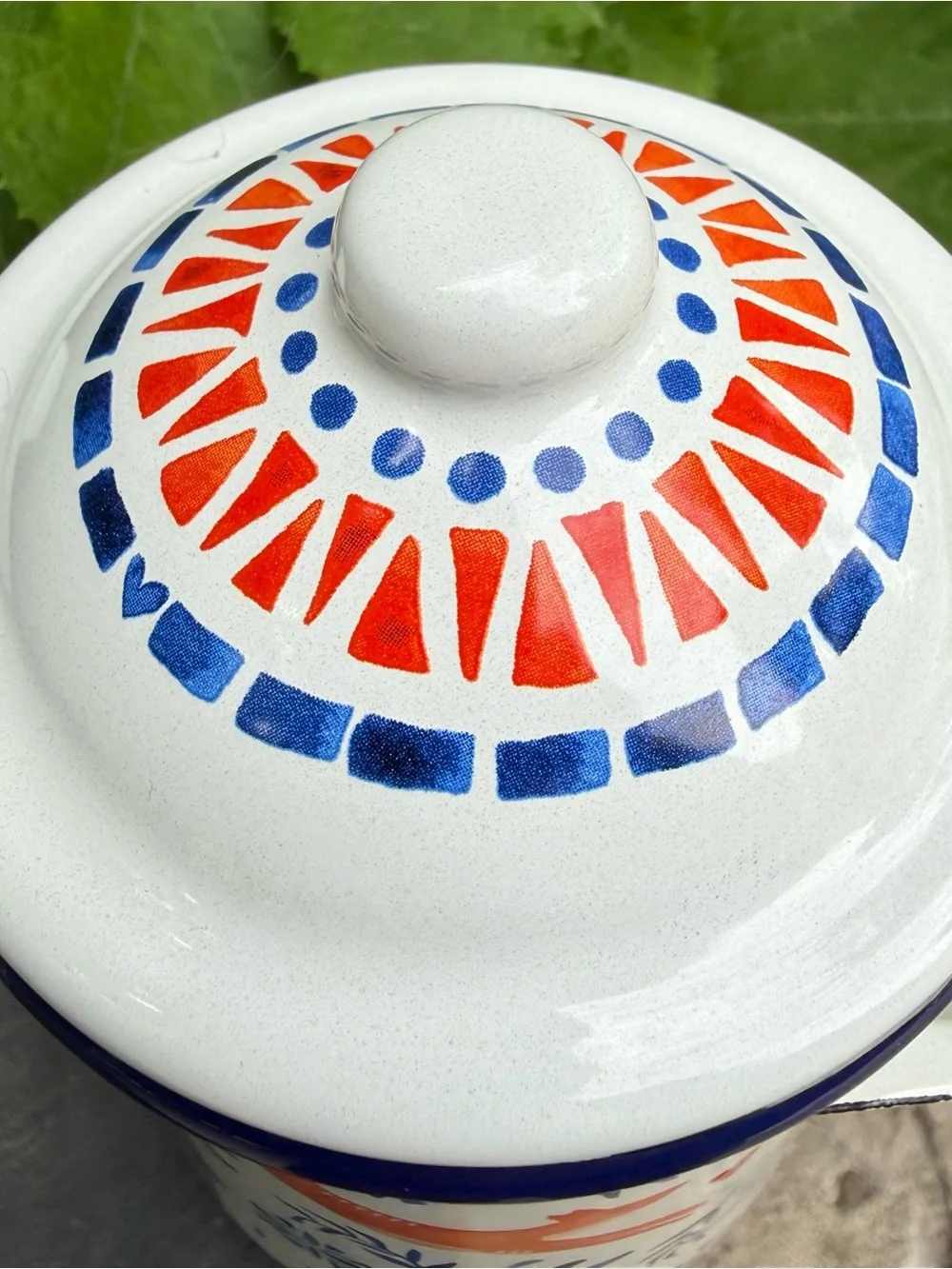 Vintage enamelware coffee pot - folk art animal design
